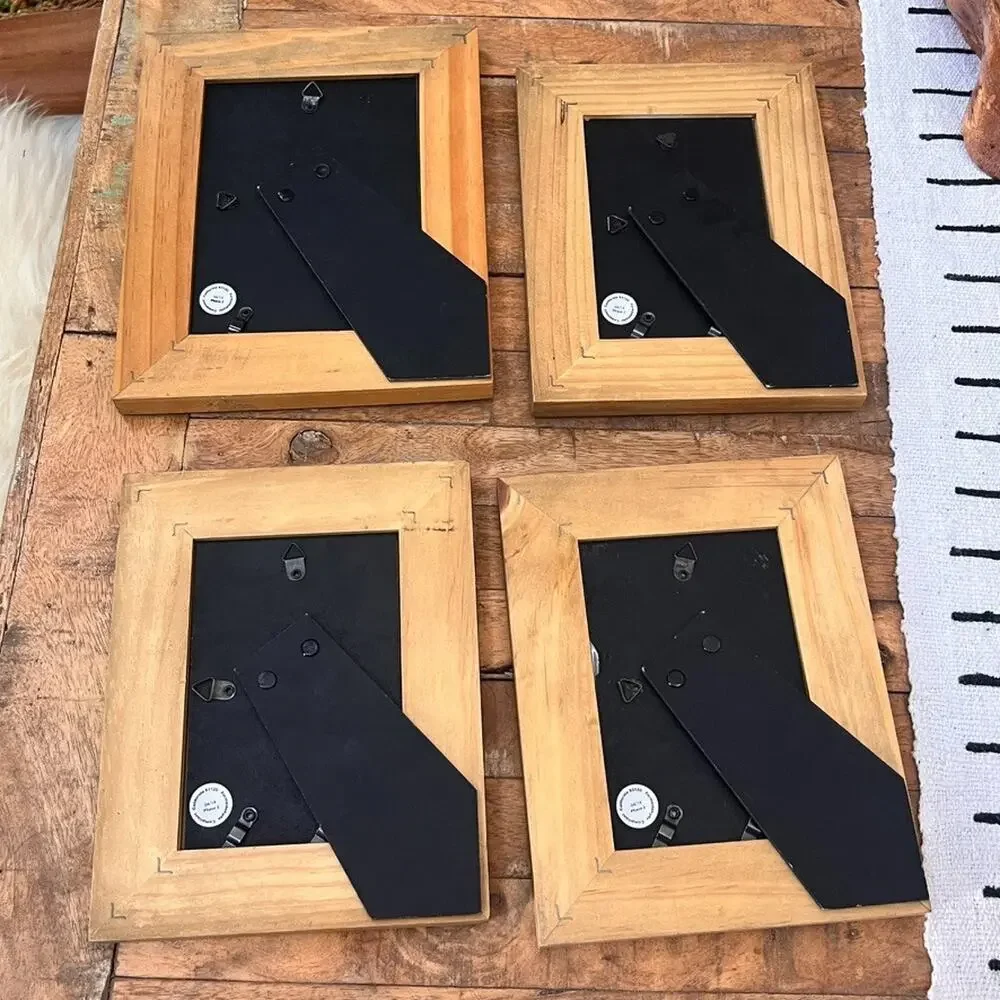 Threshold Natural Wood Picture Frames Set of 4 Blue Geometric Overlay